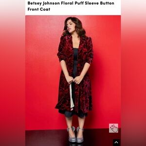 Limited Edition Collection Betsy Johnson Floral Puff Sleeve Button Front Coat 4X